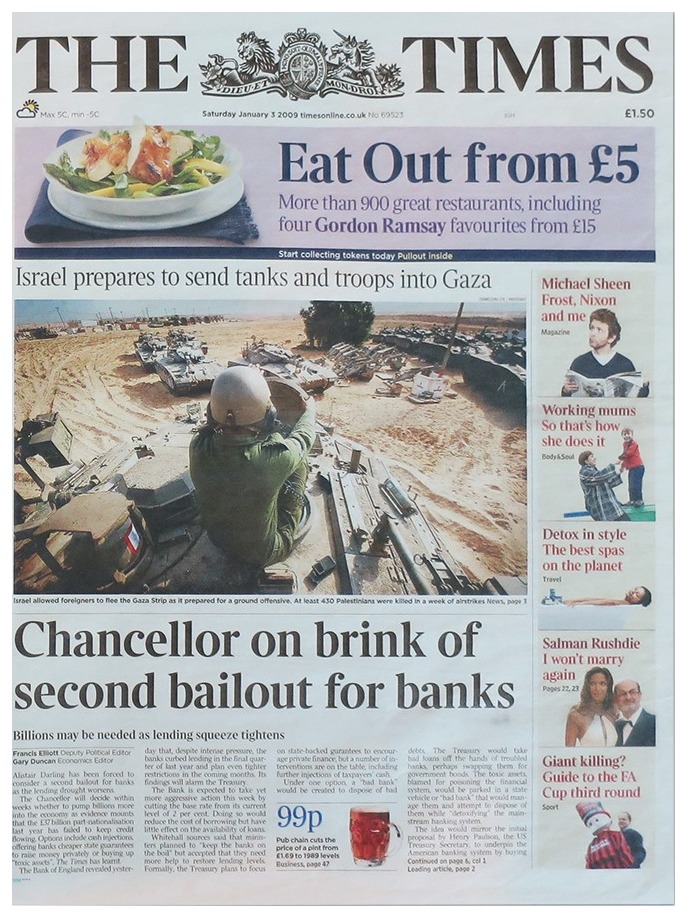 The Times, 3. Januar 2009, Chancellor on brink of second bailout for banks